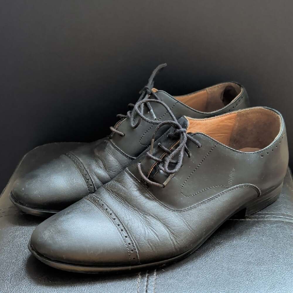 Warfield & Grand Men's Size 8 Black Leather Lace Up Dress Loafers Shoes